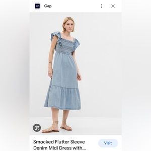 NWT Gap Smocked Flutter Sleeve Denim Midi Dress With Washwell Size XXL